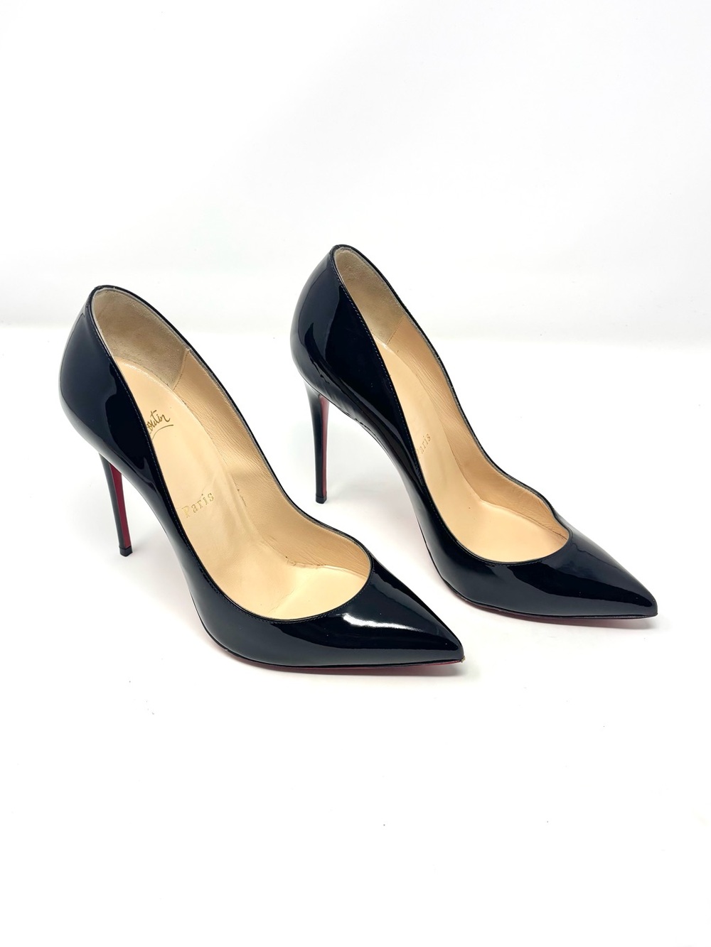 Christian Louboutin Pigalle Follies 100 mm Black Patent Pointed-Toe Stilettos 38